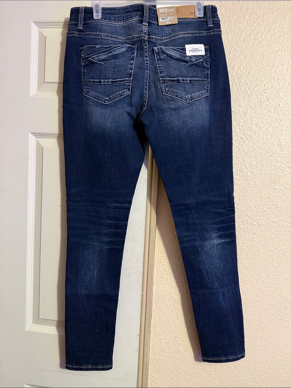 BKE Women’s Dark Blue Skinny Jeans with Faded Whiskering - Picture 3 of 4